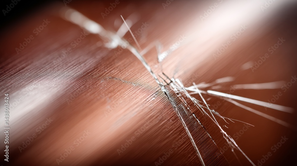 Poster a close-up view captures a metallic bronze surface adorned with subtle scratches and elegant light r