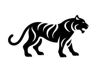 Obraz premium Solid Black Background Image , A completely black image with no details or variations of tiger logo design .