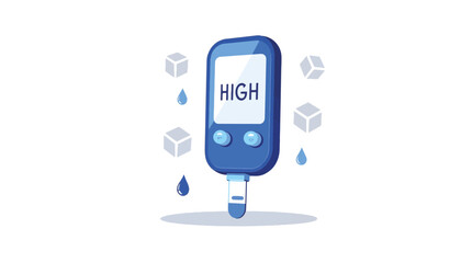 Digital blood glucose meter displaying high reading, health monitoring