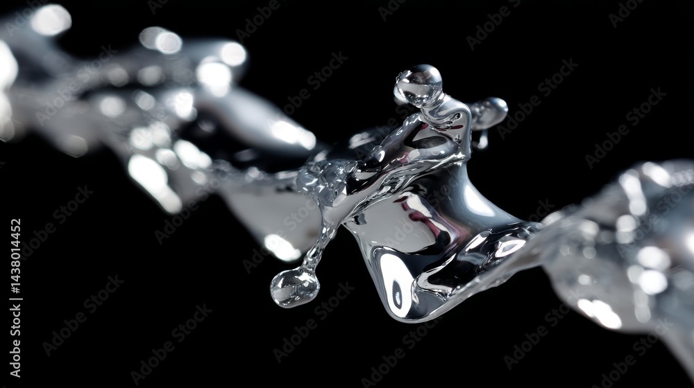 Leinwandbilder liquid mercury-like metallic paint swirls elegantly on a black surface, creating dynamic reflections