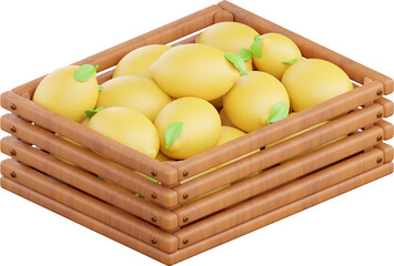 3d Lemon Fruit in Wooden Crate Illustration
