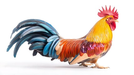 Fototapeta premium Colorful rooster with vibrant plumage, strutting proudly