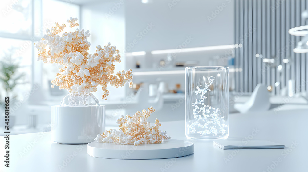 Aufkleber a serene minimalist scene featuring abstract floral-like structures. ideal for scientific presentati