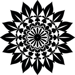 Ornamental Flower Circle Vector | Botanical Black Silhouette