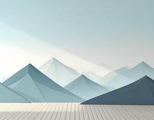 Abstract Mountain Landscape with Wooden Floor