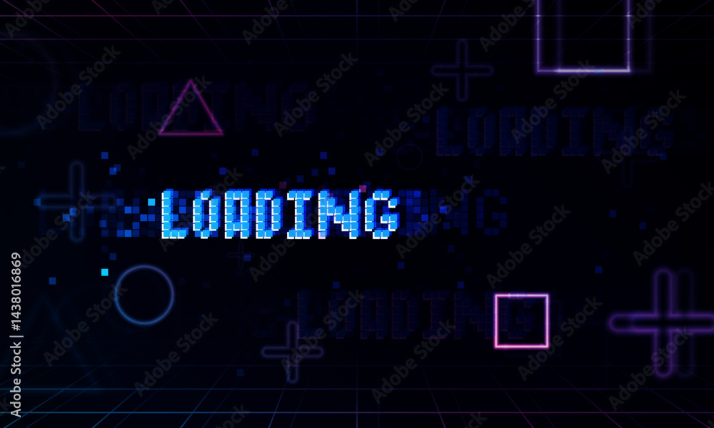 Poster abstract game loading speed light out technology and with neon triangles. hitech communication conce