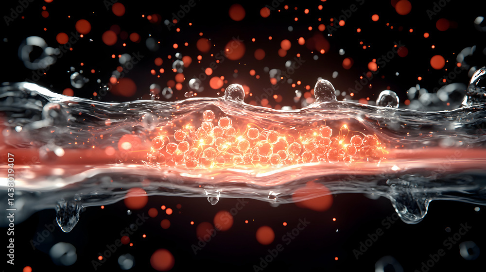 Aufkleber abstract image showing a fluid with glowing particles. this could visualize scientific processes. go
