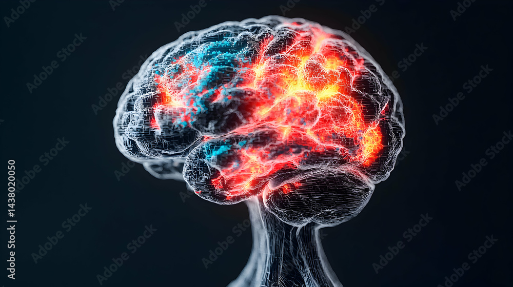 Aufkleber a vibrant illustration of a brain depicting neural activity suggests cognitive processes. it suits m