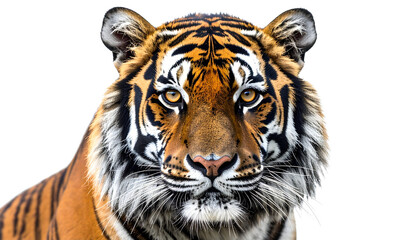 Fototapeta premium Intense Gaze of a Regal Tiger Against a White Background 