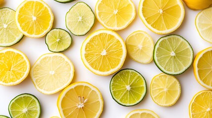 Vibrant citrus fruit medley: An overhead shot of fresh lemons and limes
