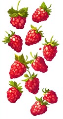 Falling raspberries, vibrant