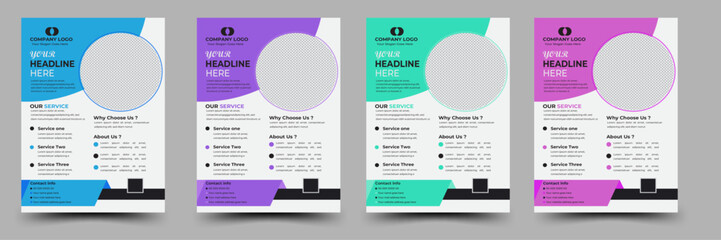 Simple Creative  Corporate Business flyer design template, Clean Business flyer design, natural Shape, vector illustration,  4 variant Color, layout.
