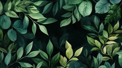 Dark Green Watercolor Botanical Leaves: Lush Foliage and Nature's Beauty