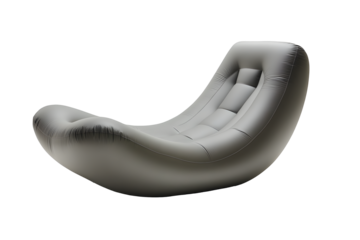 Modern inflatable mini chair or single sofa grey isolated on cutout PNG or transparent background. Can be conveniently carry when travelling. Furniture portable suitable for both children and adults.