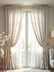 Photo of Modern Curtains with Soft Natural Drapes and Neutral Tones – Ideal for Interior Design, Home Decor Catalogs, and Stylish Lifestyle Editorials