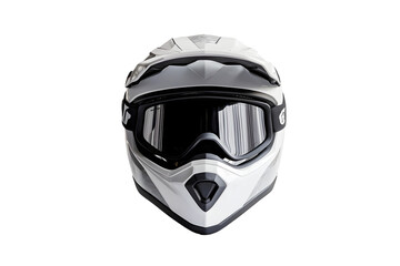 Front of new modern racing helmet pattern black, white for motor racing isolated on cutout PNG or transparent background. Safety motorcycle accessories. Biker helmet safety driving.	