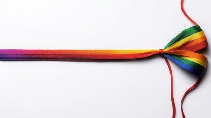 Fototapeta premium pride month, lgbt, gay, lesbian concept. Colorful woven ribbon tied in a bow on a white background.
