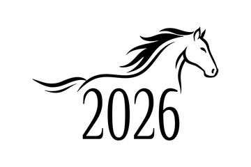 Minimalist Black Horse Illustration for Year 2026