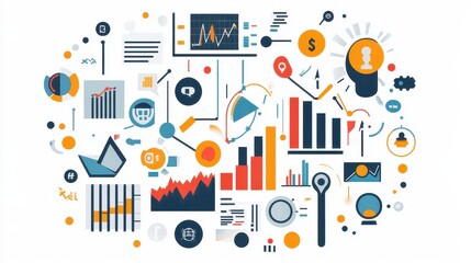 Business-themed background with a stock chart, corporate icons, and economic data, dynamic market trends. 