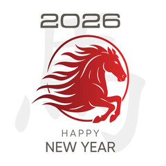 Energetic Red Horse and 2026 Happy New Year Logo