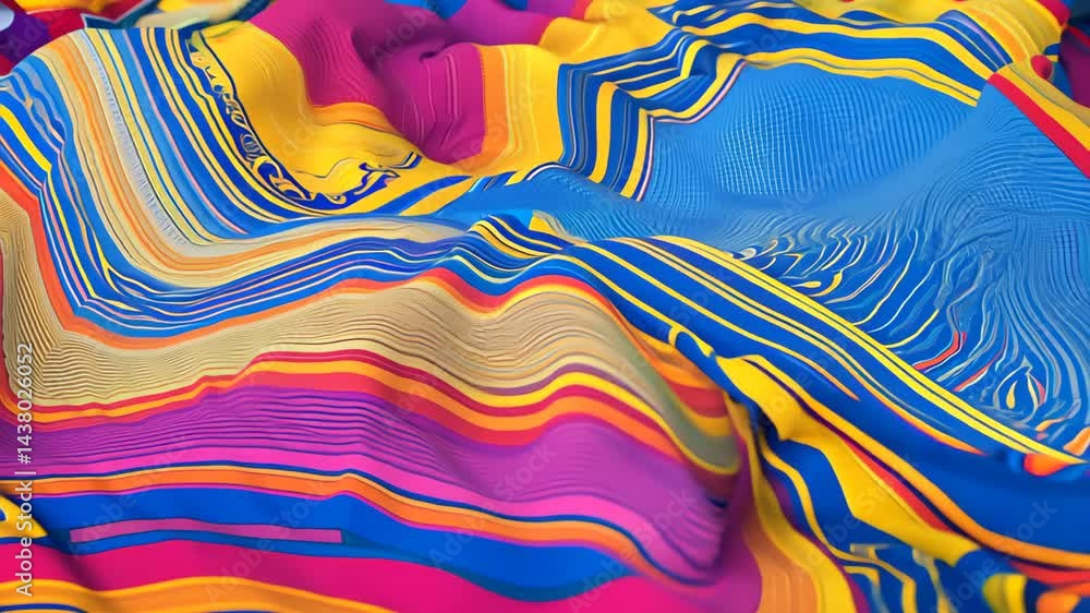 Poster vibrant and colourful fabric wave background with bold patterns