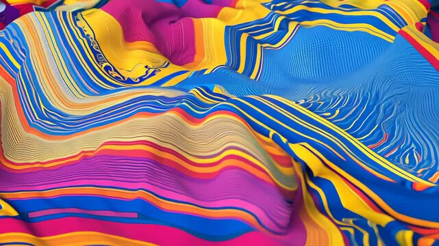 Vibrant and Colourful Fabric Wave Background with Bold Patterns