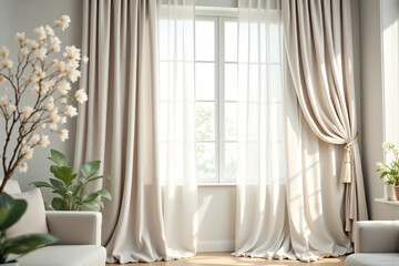 Photo of Modern Curtains with Soft Natural Drapes and Neutral Tones – Ideal for Interior Design, Home Decor Catalogs, and Stylish Lifestyle Editorials