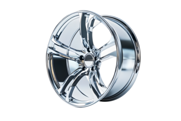 Wheel alloy car wheels rim silver chrome or mag wheel high isolated on cut out PNG or transparent background. Transport vehicles transportation. Car accessories. Performance auto part decoration