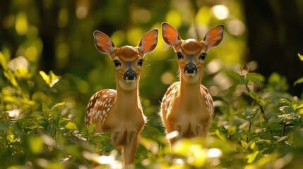 Two fawn in forest