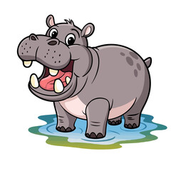 Fototapeta premium Hippopotamus cartoon vector on white background