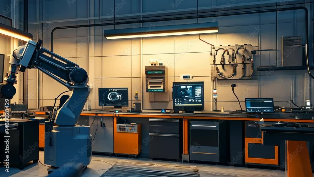 Poster Automated robotic arm in hightech laboratory performing precision tasks