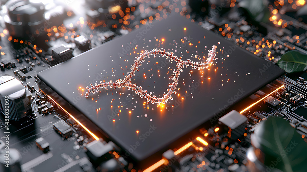 Poster image features a circuit board with a glowing dna strand suggesting technological advancements in bi