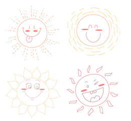Cartoon vector illustration of a smiling sun, moon, and hand, a funny icon design