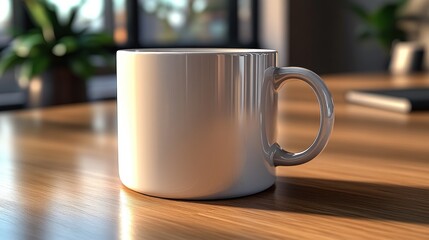 White mug on wooden table (1)