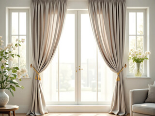 Photo of Modern Curtains with Soft Natural Drapes and Neutral Tones – Ideal for Interior Design, Home Decor Catalogs, and Stylish Lifestyle Editorials