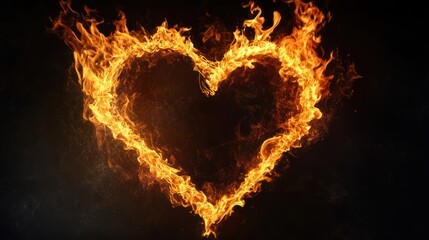 Fiery heart burning passion, dark background, love concept (1)