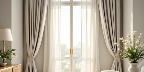 Photo of Modern Curtains with Soft Natural Drapes and Neutral Tones – Ideal for Interior Design, Home Decor Catalogs, and Stylish Lifestyle Editorials