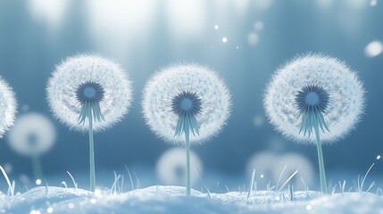 Obraz premium Winter Dandelions in Snow