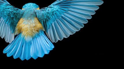 Obraz premium Majestic bird with its wings fully spread captured in mid-flight against a clear blue sky