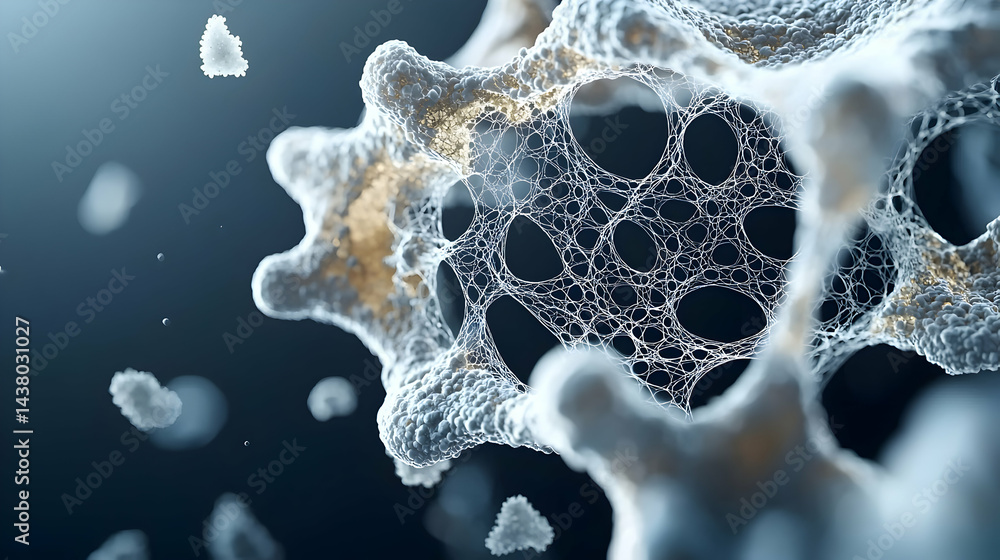 Poster this image depicts a microscopic biological structure with interconnected networks. ideal for scient