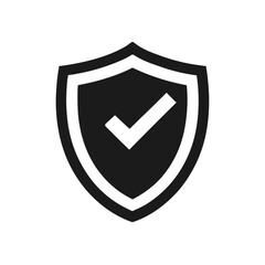 Shield with a checkmark icon silhouette, Security shield protected icon isolated on white background.