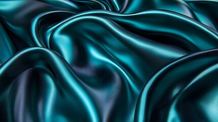 Fototapeta premium Deep teal silk fabric drapes in flowing folds.