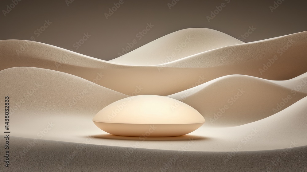 Poster a modern lamp with a unique design sits on a textured surface, casting a warm glow.