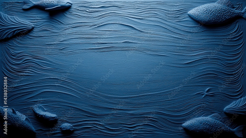 Poster dynamic waves rolling over a soft blue background creating a captivating coastal atmosphere