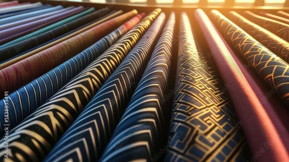 Poster collection of various ties displayed in a neatly arranged fashion in different colors and patterns