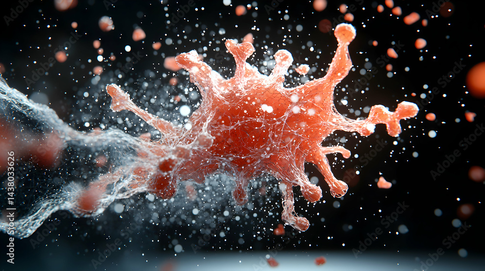 Aufkleber a macro image of a red virus or cell floating in a dark void. use it for medical or scientific prese