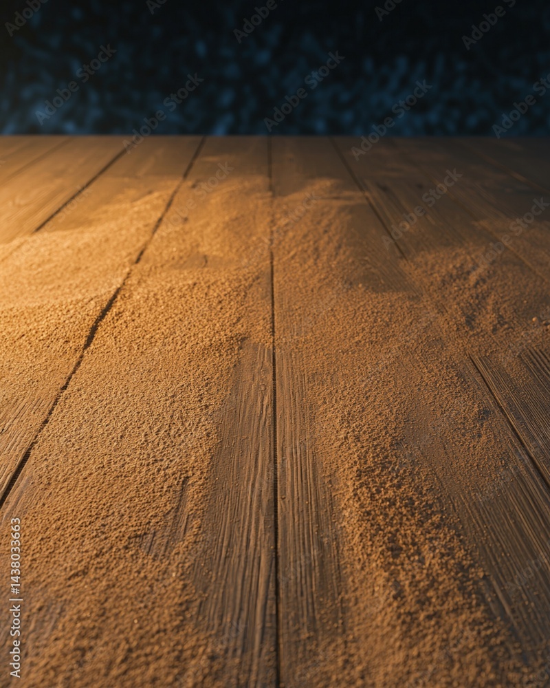 Poster a wooden table bathed in soft light creating an inviting atmosphere for dining and gatherings