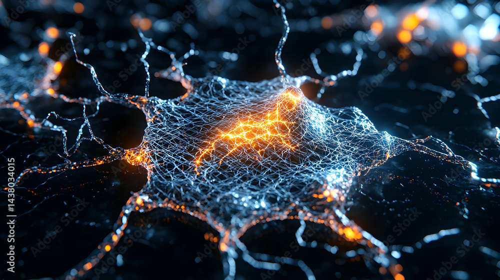 Poster a vibrant image showcasing a neural network with glowing connections. it could illustrate scientific