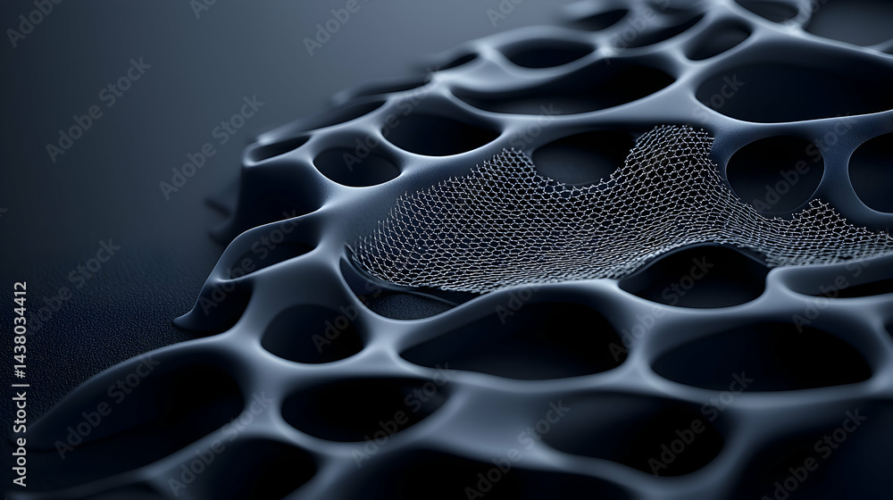 Poster an abstract close-up of a dark organic structure. suggests potential use in material science or arch