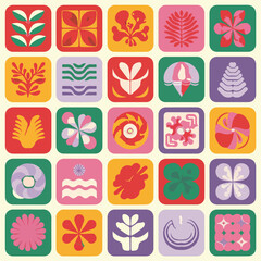 Colorful Abstract Nature Icons | Retro Botanical & Marine Flat Illustrations